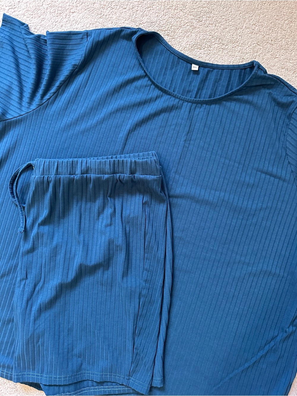 Plus Size Ribbed Short Sleeve Top and Drawstring Shorts Set - Picture 4 of 4